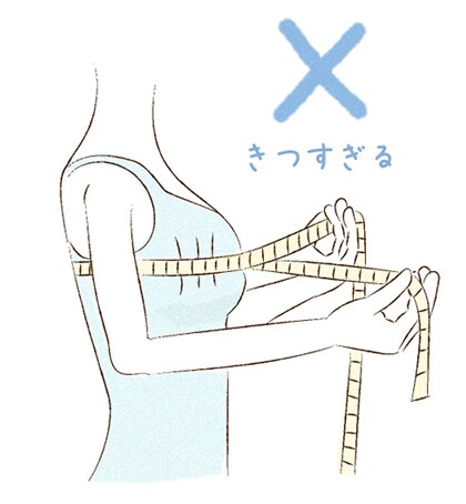 バストを測るときに注意するポイント:バストのふくらみを押さえないように