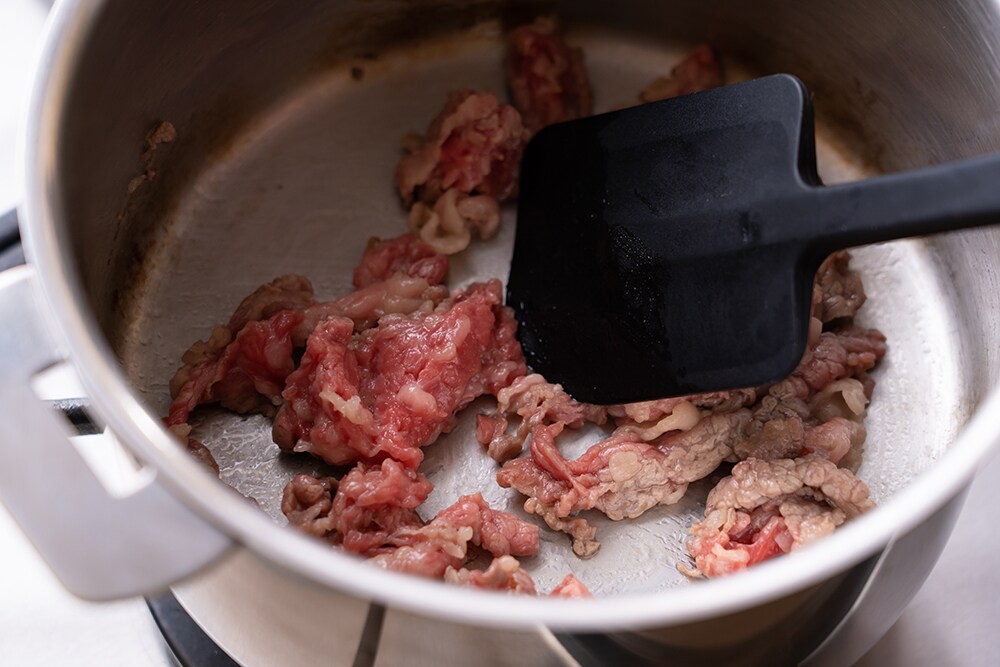 レシピ５：牛肉を炒りつける