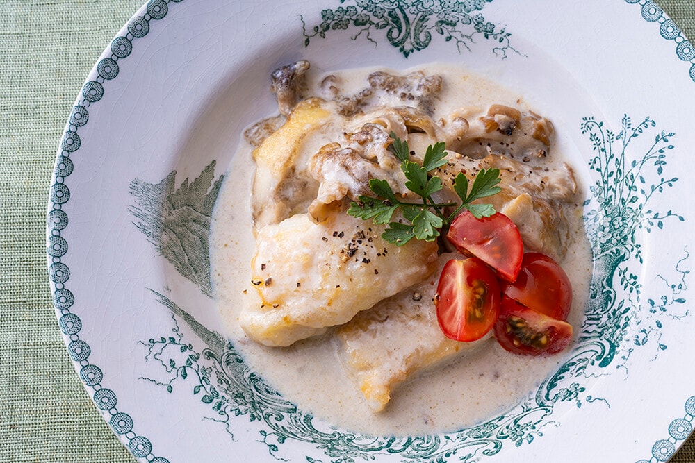 大原千鶴のすやすやレシピ139：タラとまいたけのミルク煮